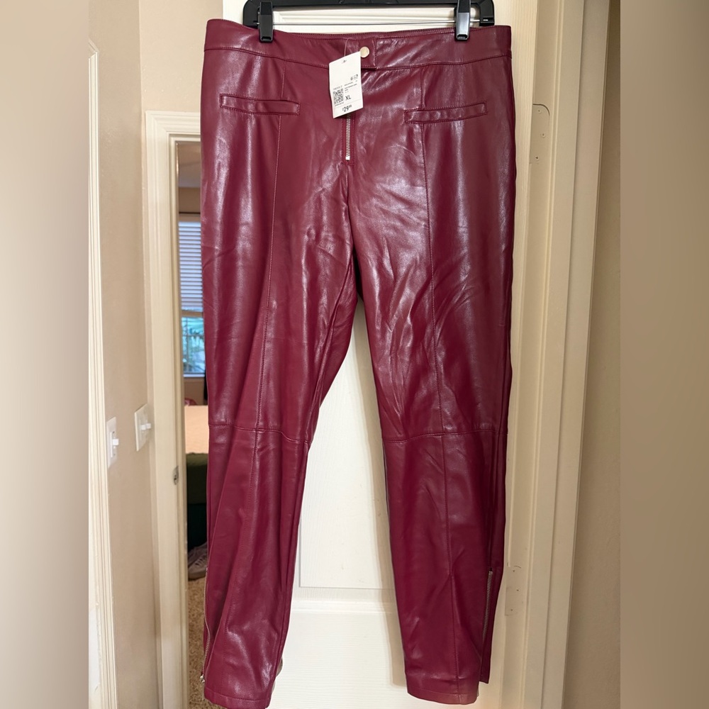 Forever 21 Wine Faux Leather Pants with Silver Zipper